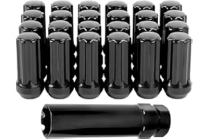 SKCOAUTO Set of 24, M14X2.0 Lug Nuts 2'' Spline Wheel Lug Nuts Fits 2003-14 Expedition Navigator 2004-14 F150, Conical Bulge Seat, Closed End W/ 1 Socket Key