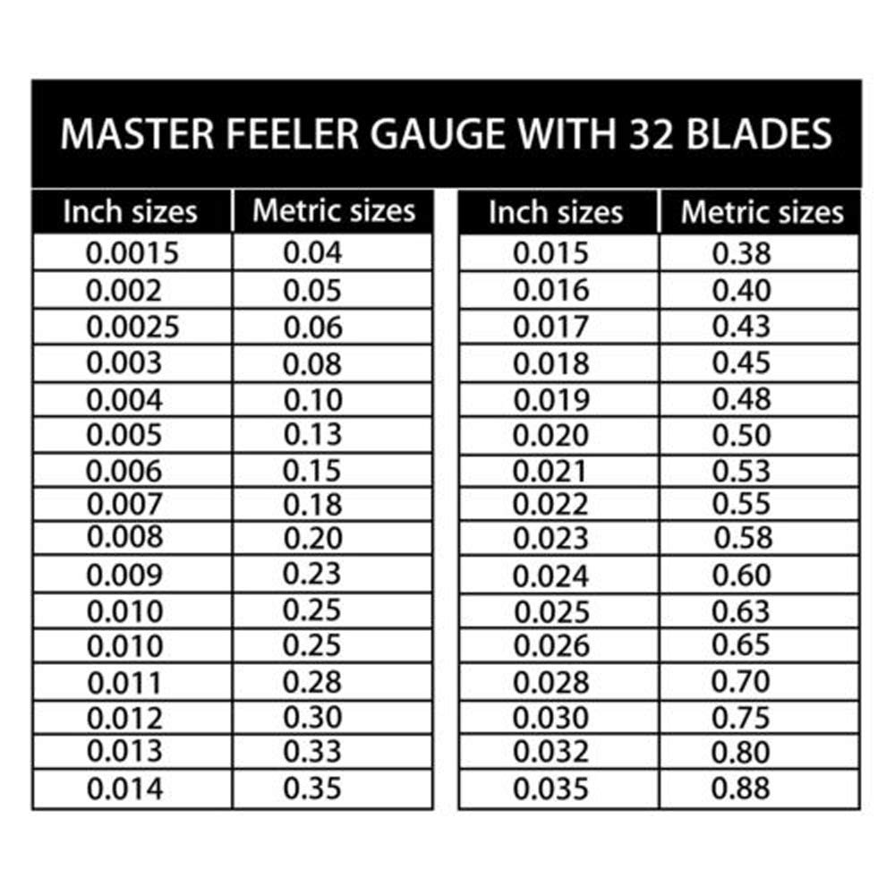 32 Blades Steel Feeler Gauge Dual Marked Metric and Imperial Gap