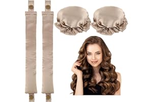 WALLFID Heatless Hair Curler,2PCS Satin Heatless Curls Set,Heatless Curlers Headband with Hairnet,Hair Curlers No Heat,Heatless Curling Set for Sleeping Overnight, (Champagne)