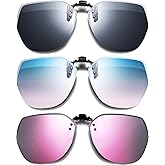 Frienda 3 Pairs Polarized Clip on Sunglasses Rimless Anti Glare Flip up Sunglasses for Women Man