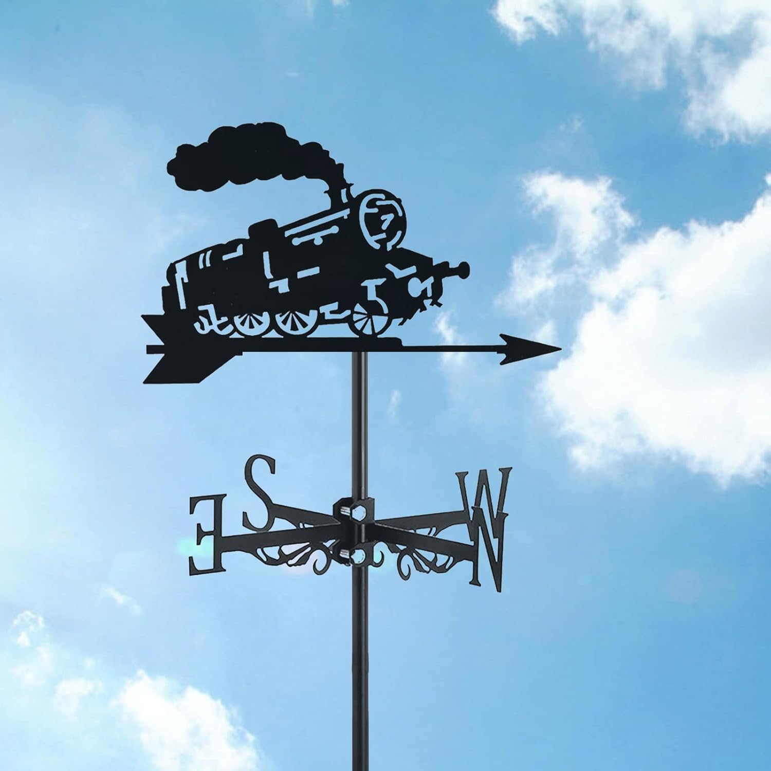Weathervanes - ZNEL Weathervane Old Train Ornament Stainless Steel Weathercock Direction Indicator Anti-Aging Decoration Outdoor Garden Roof Scene Measuring Tools,Black,Steam Engine