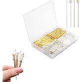 Eye Pins for Jewelry Making – 800 pcs, Silver & Gold, 2 Styles (Flat & Eyelet), 200 pcs of Each, 0.3" Diameter, 2" Length, Ea