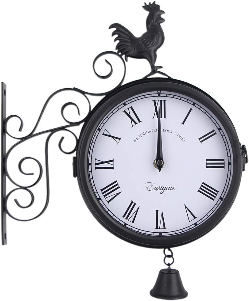 Almabner Time Bracket Mounted Double Sided Garden Outdoor Wall Clock, Vintage Hanging Time Waterproof Wall Clock