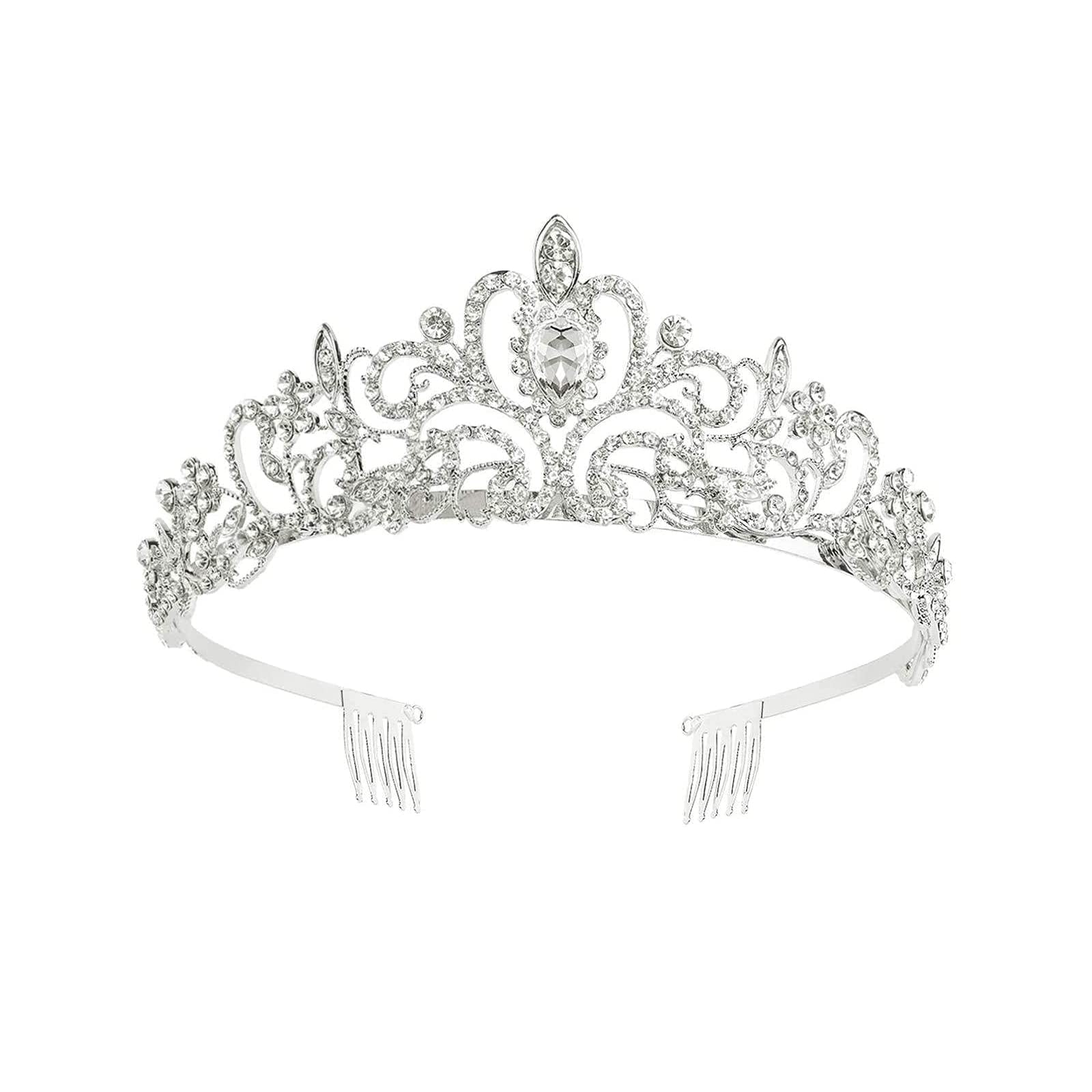 Tiara Crown Crystal Rhinestone Bridal Princess Headband with Comb for Women Bridal Party Wedding, Birthdays, Anniversaries