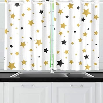Amazon Com Yumoing Gold Black Stars On Kitchen Curtains Window