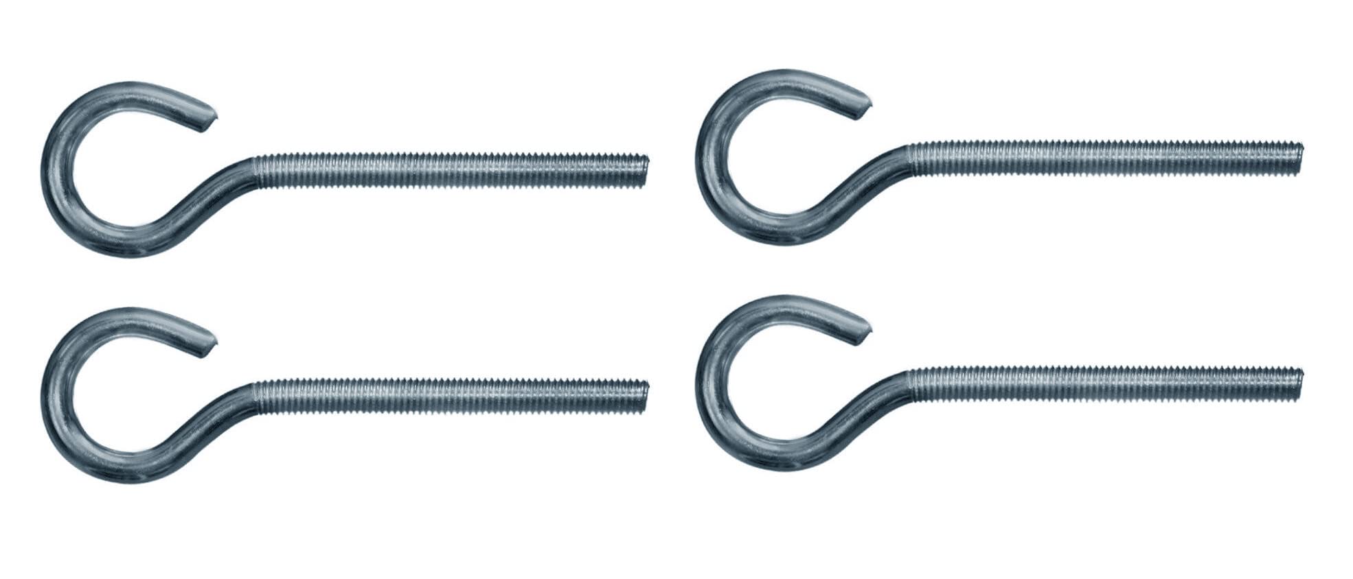 Screws City M10 x 250mm Open Hook with Metric Thread Threaded Hook Bolts Steel Hook Bolt Hanging Item (Pack of 4)