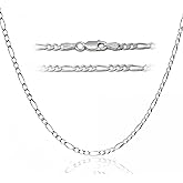 DSS 925 Sterling Silver Necklace for Women, Figaro Chain 1.8mm, Lobster Claw Clasps, Sterling Silver Chain, Italian Jewelry for Women, 16in - 30in