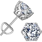 TCXOO Moissanite Stud Earrings For Women,VVSI D Color 0.6CT-4.0CT Lab Created Moissanite Diamond Earrings,18K White Gold Plated 925 Sterling Silver Stud Earrings For Men