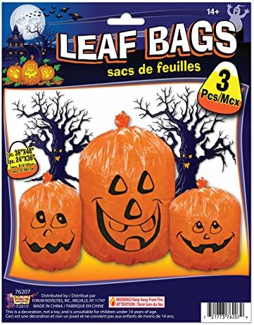 Forum Novelties Pumpkin Jack O Lantern Halloween Decoration Leaf Bags, Orange Black, 3 Pack O 3