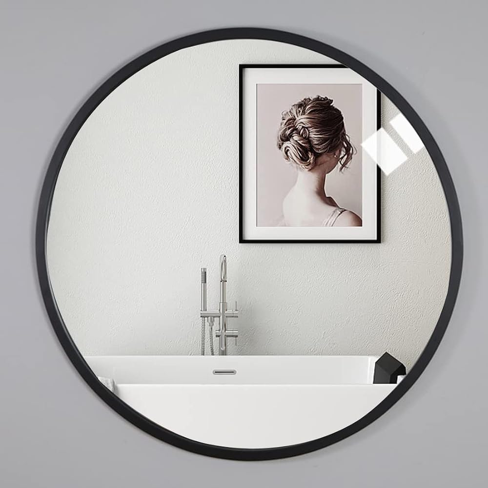Warmiehomy Round Wall Mounted Mirror 40 cm Black Aluminum Frame