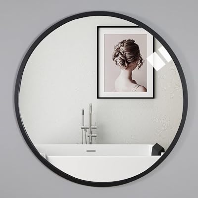 Warmiehomy Round Wall Mounted Mirror 40 cm Black Aluminum Frame