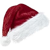 CIPOWM Christmas Santa Hat for Adults, Velvet Santa Hats Plush Christmas Hat for Xmas New Year Party Decorations and Supplies