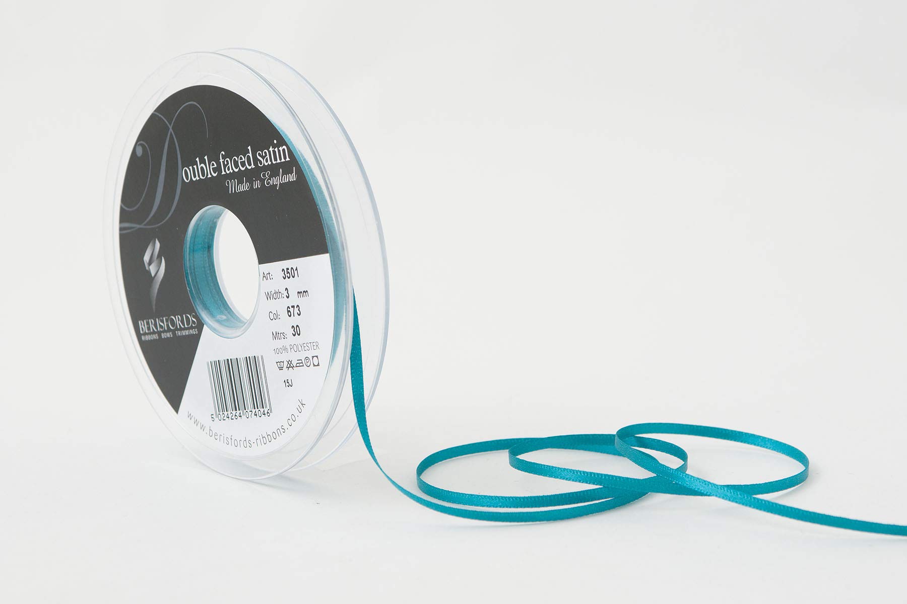 Berisfords Double FACE Poly Satin Ribbon, Malibu Blue, 3 mm