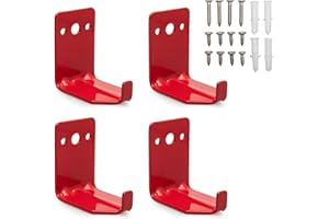 HERRUT Universal Fire Extinguisher Mount - 4 Pack of Hook Bracket Hangers for Up to 40 lbs - includes Screws and Wall Plugs - Heavy Duty Holders for Home, Office, Schools, Commercial Use