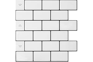Art3dwallpanels 10-Sheet Peel and Stick Backsplash for Kitchen, 12''X12'' Peel and Stick Tile, White Subway Design Stick on Tile, White with Black Grout, (A17wp003WB)