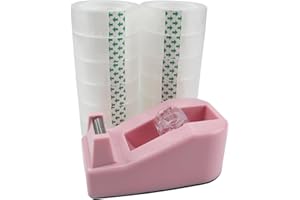 Aacehlh Desktop Tape Dispenser,1 Pack Pink Tape Dispensers with 12Rolls Transparent Tape, for Packaging in Office,Restaurant, Flower Shop,Cake Shop (Pink)