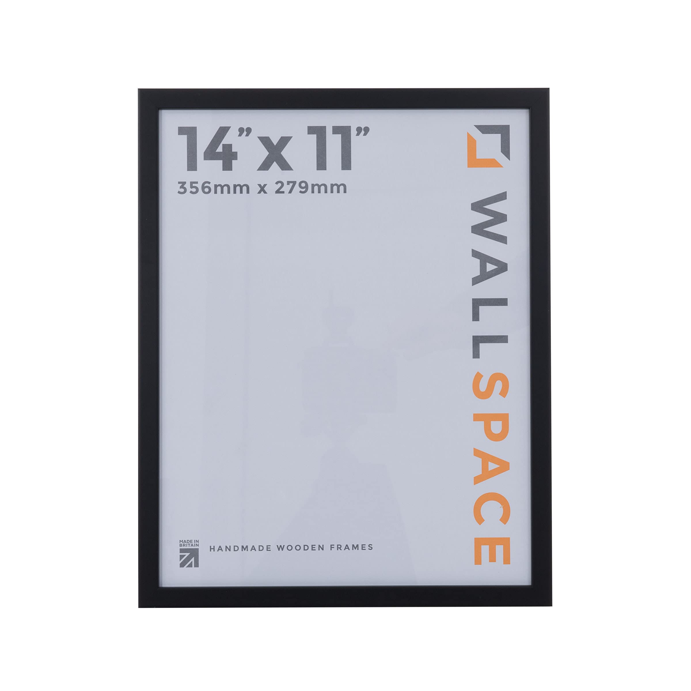 Wall Space Thin 14x11 Black Picture Frame | Black 11x14 Photo Frame | 14 x 11 inch | 356x279mm | 35.6x27.9cm | Solid Wood Wooden with Real Glass | Handmade in UK