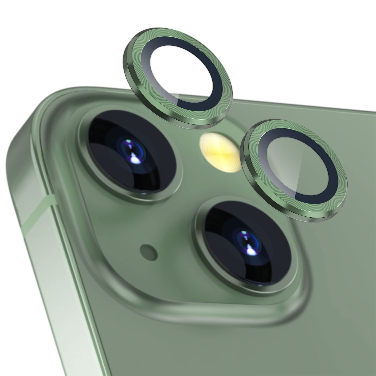 imluckies Camera Lens Protector Compatible with iPhone 13/13mini, Premium Tempered Glass Circle Film, Aluminum Alloy Full Fit Lens Ring Cover, Green [Anti-Scratch]