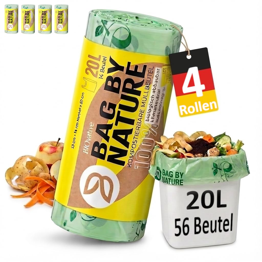 6L organic waste bags with handle - 100% compostable & biodegradable - tear-resistant organic bags for clean disposal with handle - also available as 10L, 20L, 30L