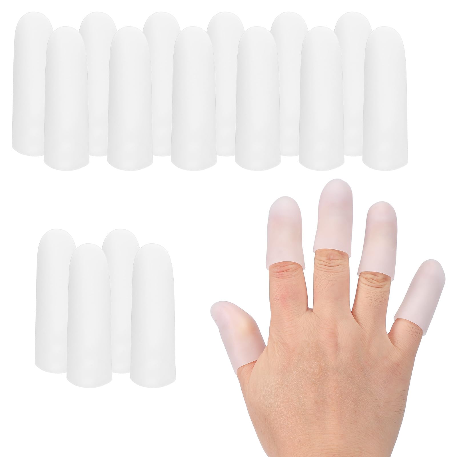 PATIKIL Finger Sleeve Protectors, 16pcs Silicone Finger Cots Cover Cap Thumb Guard Gel Finger Protection for Repair, Sports, 2"x0.6" White