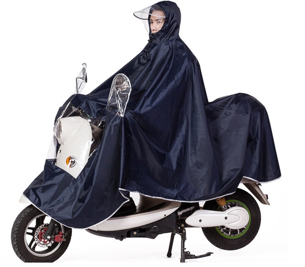 Mens Womens Rain Poncho Mac, Progressive Extra Large Lengthen Universal Mobility Scooter Motorcycling Rain Cape Jackt Cover - Full Protection with Visor, Safe Clear Panel, Reflective Tap (Deep Blue)