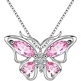Aurora Tears Butterfly Birthstone Pendant Necklace - Women 925 Sterling Silver Butterflies Birthstone Pendant Necklace Jewelry Birthday Gift for Women