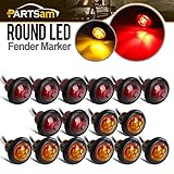 Partsam 8 Pcs Red & 8 Pcs Amber 3/4 Inch Mount Clear Lens LED Bullet Light Lamp Truck Trailer Round Side Marker(Total of 16 Pcs)