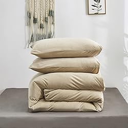 Luxlovery Cream Coffee Velvet Comforter Set Queen