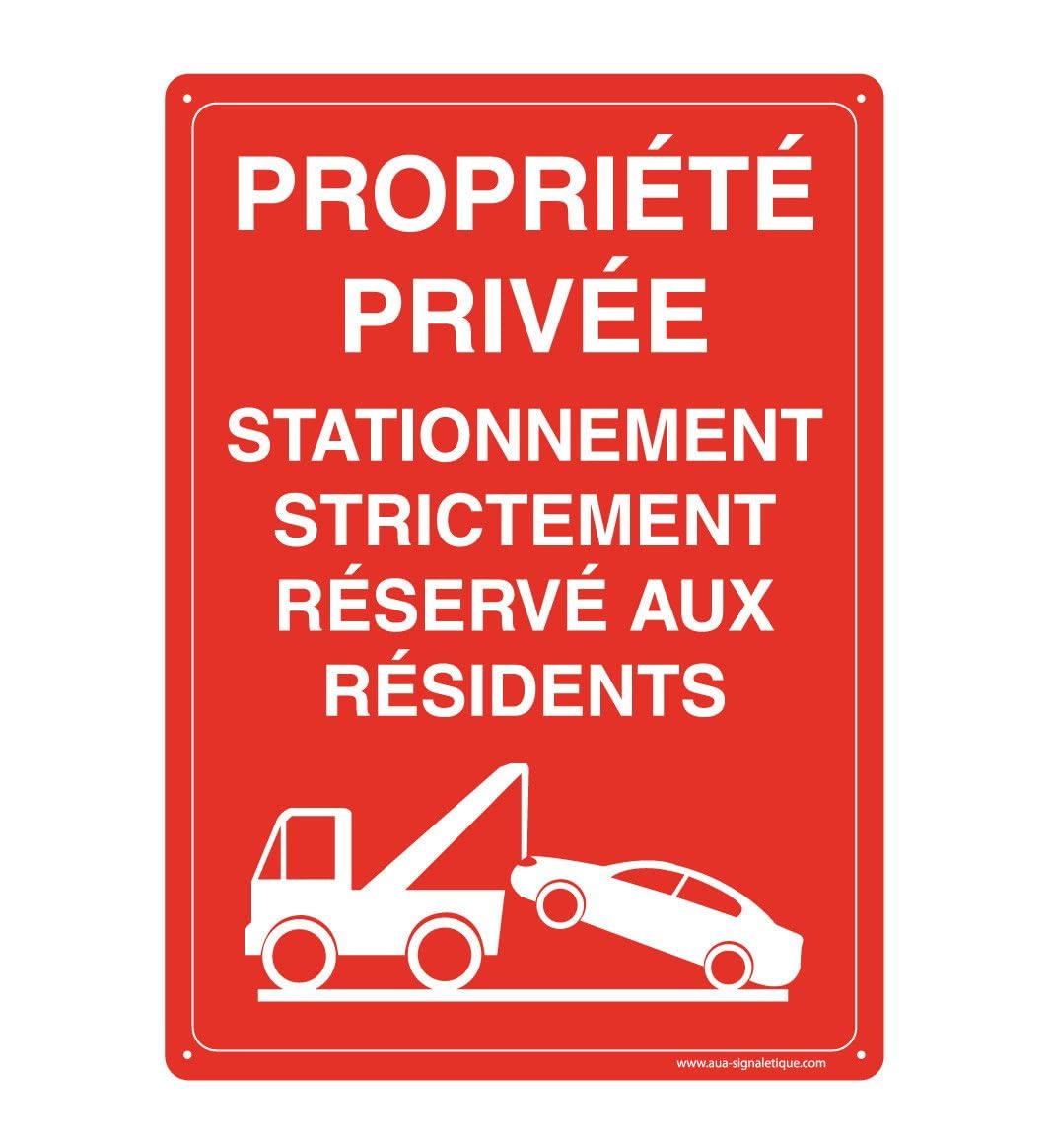 AUA SIGNALETIQUE - Pre-drilled panel (4 holes) with rounded corners - 1.5 mm rigid PVC - (150 x 210 mm, reserved parking - Private Property)