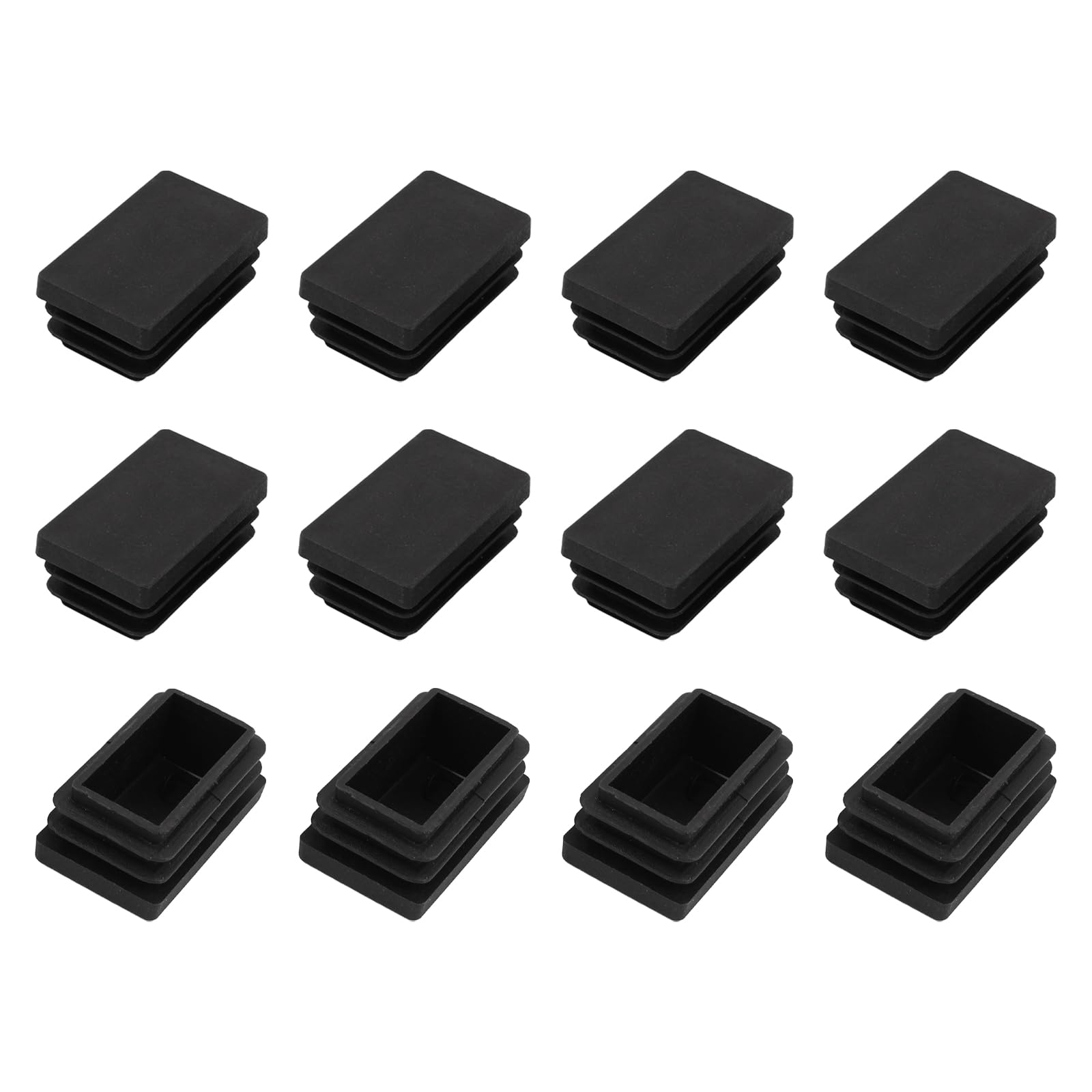 METALLIXITY Rectangle End Caps (50 x 30mm) 12Pcs, Plastic Rectangle Tube Inserts Threaded End Blanking Caps Protector - for Furniture Table Chair Legs, Black