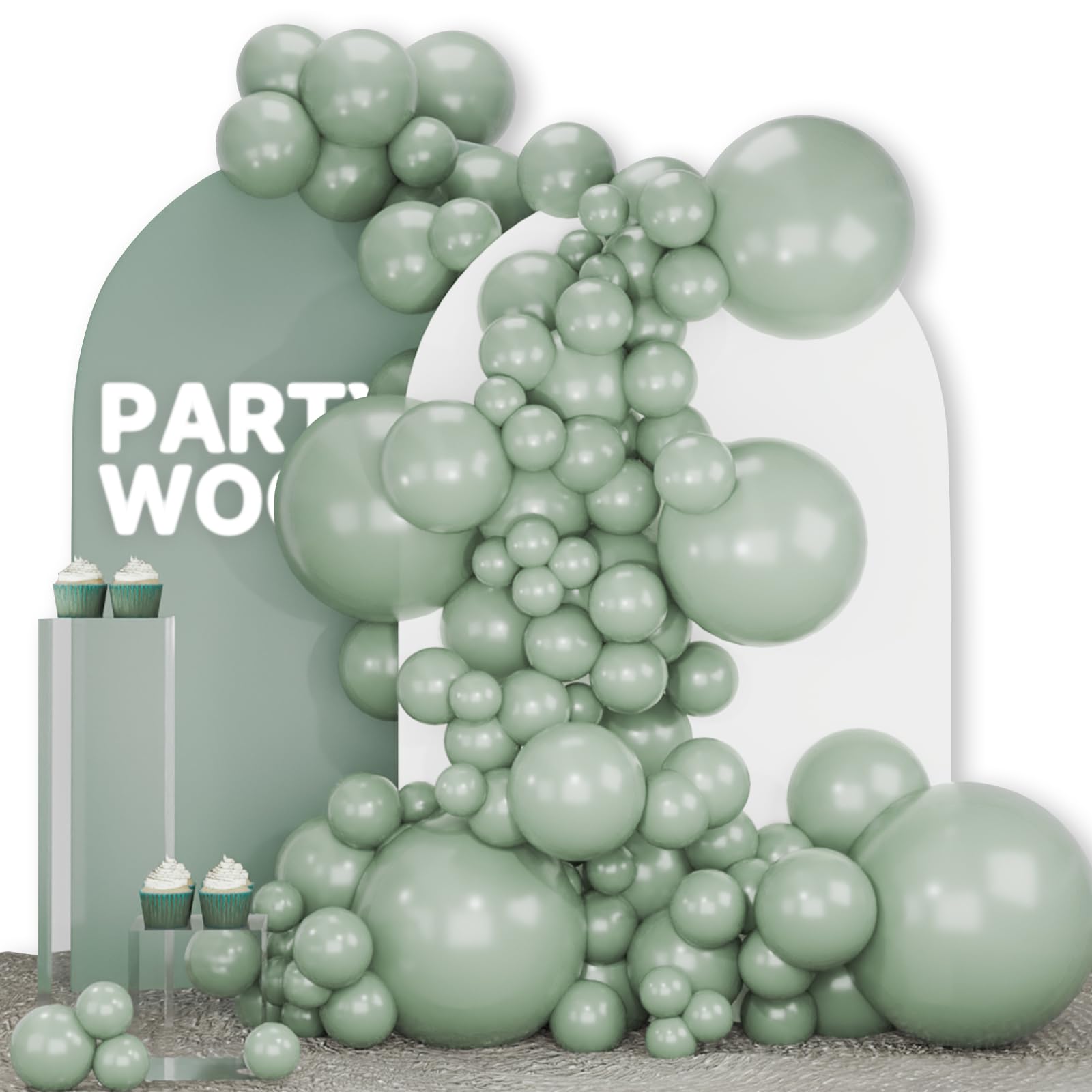 Photo 1 of PartyWoo Dusty Green Balloons 142 pcs Different Sizes of 18 12 10 5 Inch Matte Sage Boho Green Balloon Arch Kit Garland for Wedding Baby Shower Graduation Safari Birthday Party Decorations Green-F59