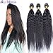 Ali Moda Yaki Kinky Straight Brazilian 8A 3 Bundles Human Virgin Hair Weave Extensions Natural Color (14 12 10)