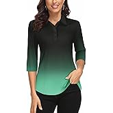 Zamowoty Women's 3/4 Sleeve Golf Tennis Polo Shirts 4-Button Dry Fit Workout Tops Athletic Shirt UPF50+