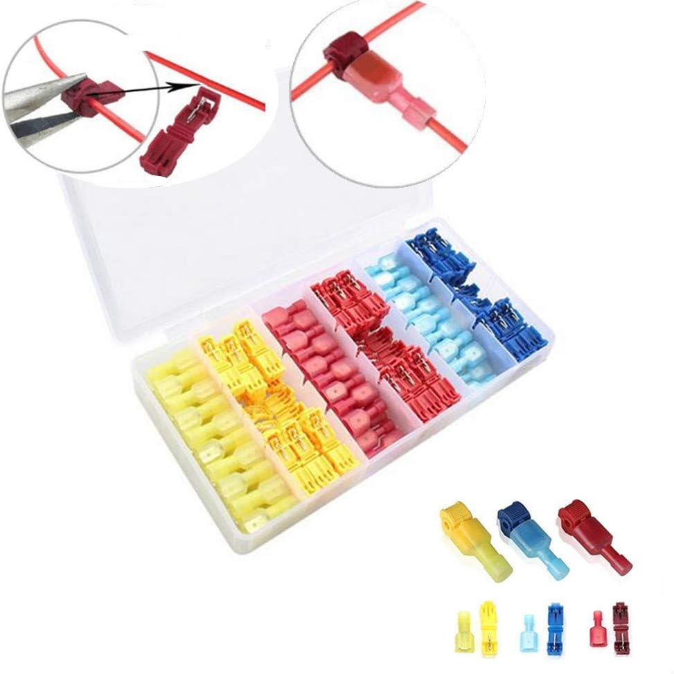 Upgraded 120 PCS T-Tap Wire Connectors, Self-Stripping Quick Splice Electrical Wire Terminals, Insulated Male Quick Disconnect Spade Terminals Assortment Kit with Storage Case-60 Pairs: Home Improvement