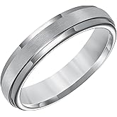 Brilliant Expressions Men’s Tungsten Carbide Wedding Band – 5mm Grey Satin Center Ring with Polished Step Edges, Comfort Fit, Scratch Resistant & Hypoallergenic