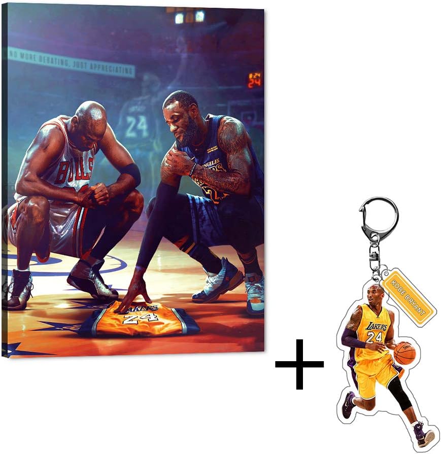 NA Canvas Wall Art Michael Jordan and Lebron James Remember Kobe Bryant Picture Art Prints for Home Wall Room Decor, Posters for Men Boys Room Decorations for Bedroom (18x24inch)