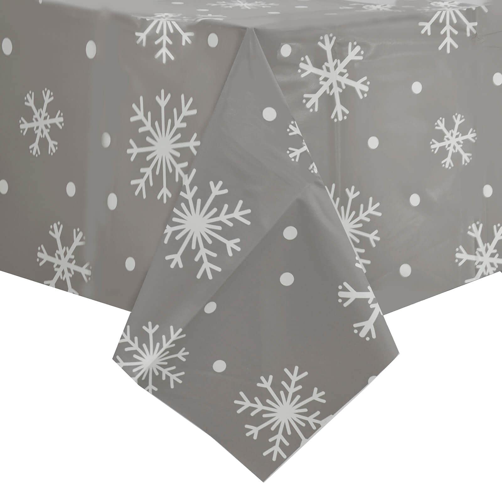 Mr Crimbo Wipe Clean PVC Vinyl Christmas Tablecloth Dining Xmas Cover 140x240cm Grey Snowflakes