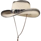 Straw Cowboy Cowgirl Hat Wide Brim Woven Western Cap UPF 50+ Beach Sun Hat Shapeable Packable Fedora Cap for Men Women