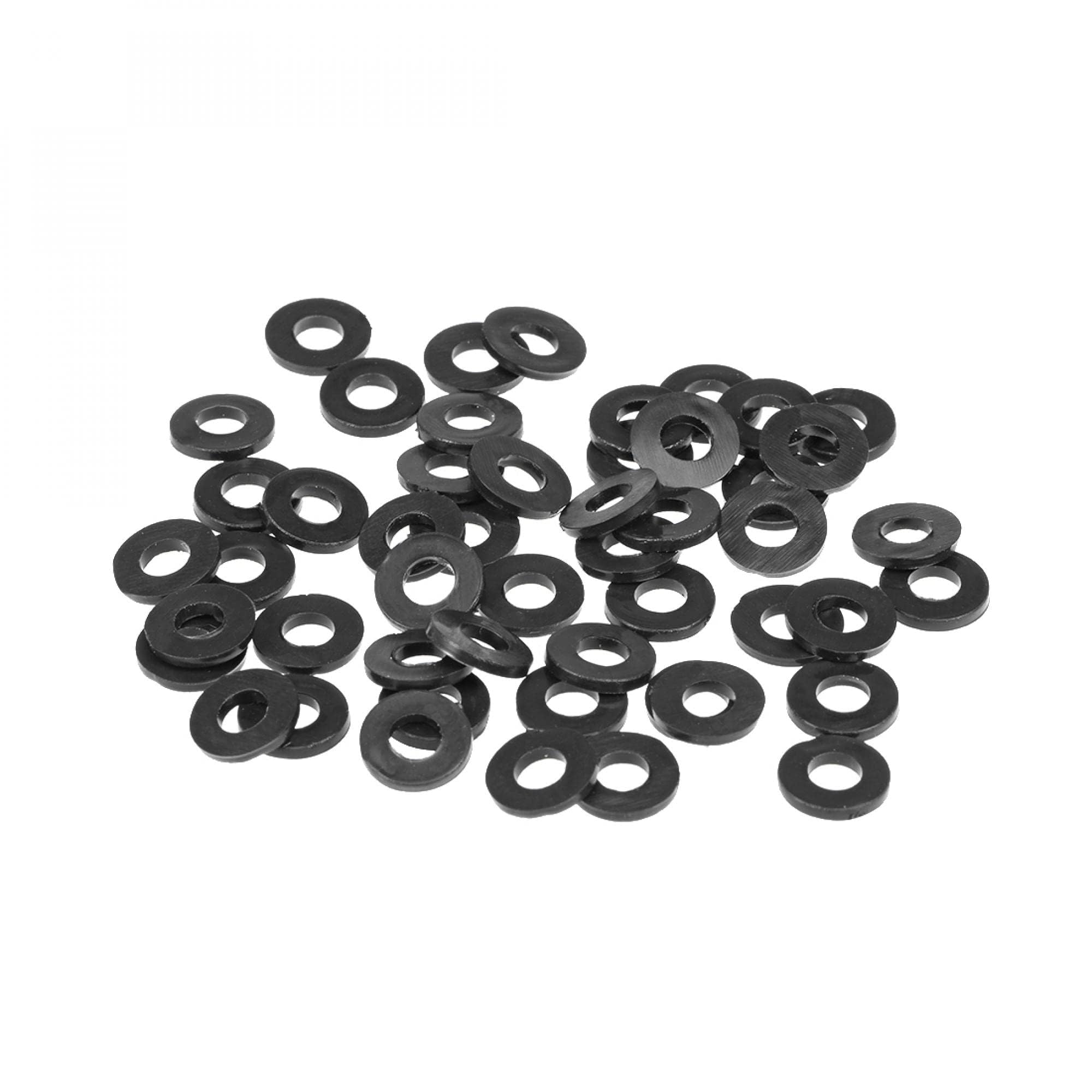 TOP-VIGOR 50Pcs Rubber Flat Washers, 9mm OD 4mm ID 1.2mm Thickness Heavy Duty Black Rubber Grommet Vibration Damping Pads Sealing Gasket Washers for Faucet Pipe Water Hose Fastener Bolt
