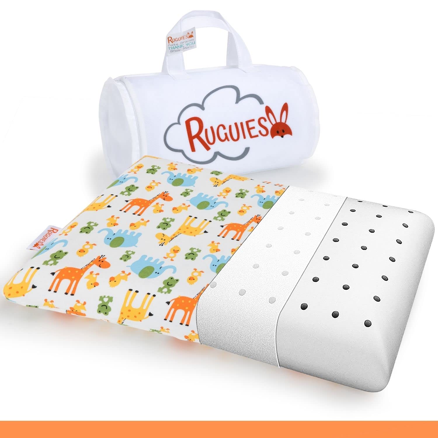 RUGUIES- Memory Foam Children's Pillow-Hypoallergenic and Breathable- Toddlers and Kids Cushion- 100% Cotton Washable Cover- Oeko-Tex- 1 to 10 years XL- 23"x13"x 2"or 3"- Travel Bag Included.