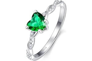 Yaresul 1.25ct Womens Heart Promise Ring, 925 Sterling Silver Heart Cut Created Emerald/Sapphire/Amethyst/Ruby/Cubic Zirconia/Opal Twisted Vine Engagement Ring for Women Size 5-10