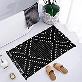 LIVEBOX Boho Black Bathroom Rug 2x3 Bath Mat, Washable Small Cotton Woven Throw Rugs, Moroccan Area Carpet with Tassel for Kitchen Sink Front Door Entryway