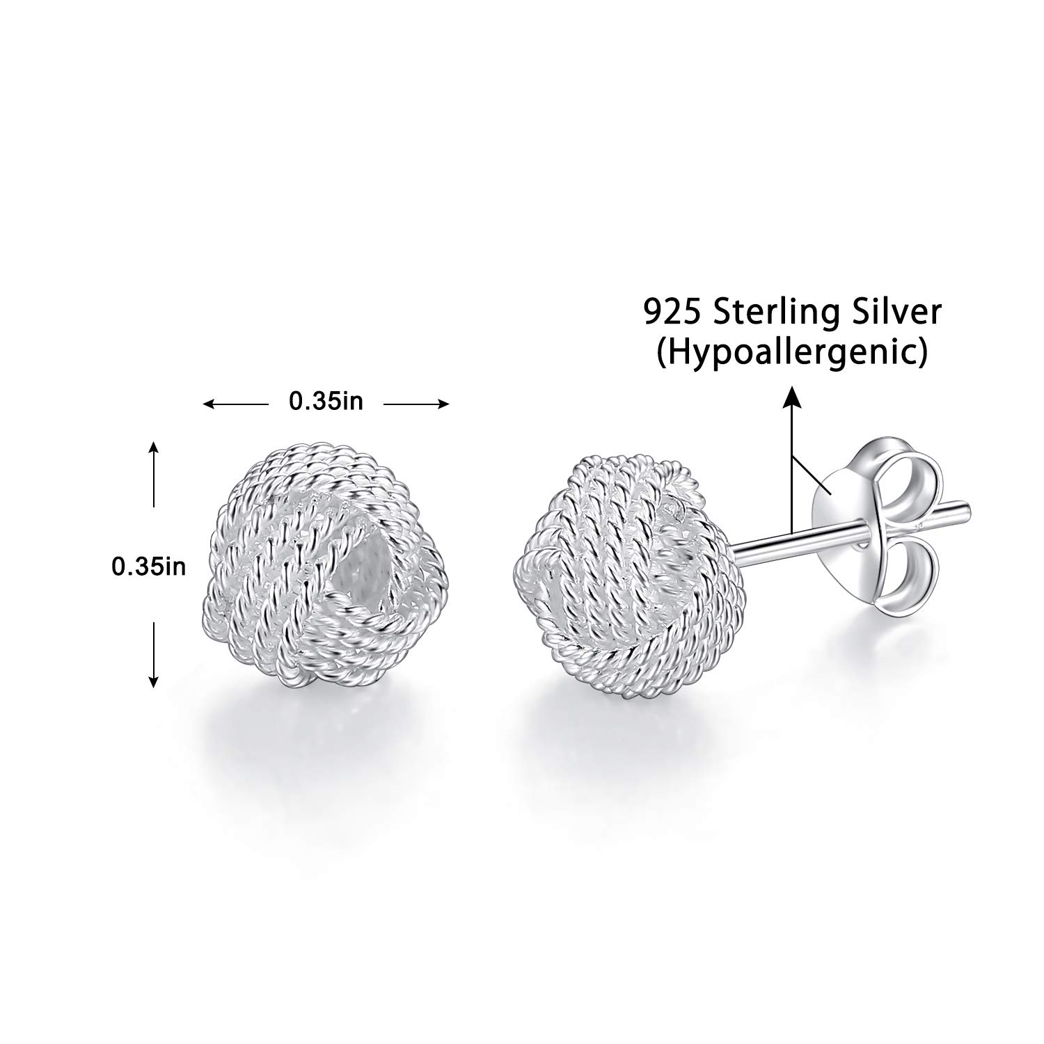 Twisted Love Knot Sterling Silver Post Stud Earrings for Women Girls