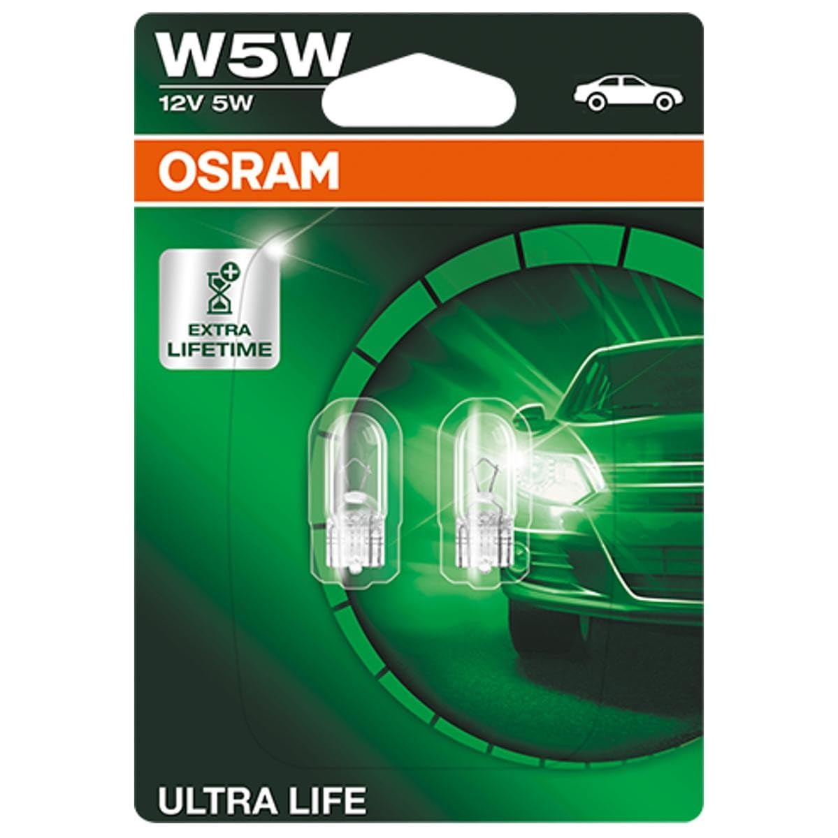 OSRAM ULTRA LIFE W5W halogen, license plate position light, 2825ULT-02B, 12 V passenger car, double blister (2 unit)