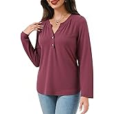 DERAX Women's Henley V Neck Long Sleeve Top Shirts Button Down Dressy Casual 2026 Spring Blouse