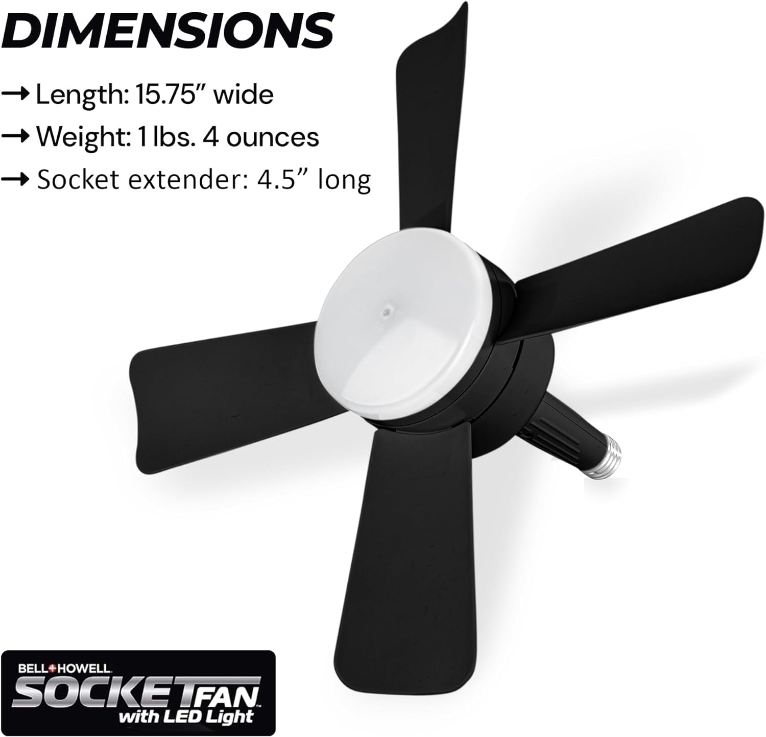Bell+Howell Socket Breeze Socket Fan Light with Remote, Portable Small Ceiling Fans with Lights for Bedroom, Kitchen, Living Room, Ceiling Fan with Light 3500K, 1000 Lumens, Screws into E26/E27