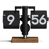 mooas Classic Modern Wood Mini Flip Desk Clock (Black), Retro Vintage Analog Design Auto Flip Clock Table Clock Large Number 
