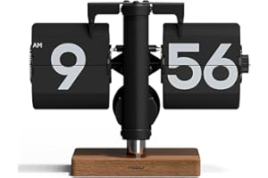 mooas Classic Modern Wood Mini Flip Desk Clock (Black), Retro Vintage Analog Design Auto Flip Clock Table Clock Large Number Battery Powered, Ideal for Home Office School Hotel Café