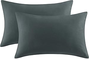 Aisbo Queen Size Pillow Cases Set of 2 - Dark Grey Queen Pillowcase 2 Pack with Envelope Closure, Soft Brushed Microfiber Bed Pillow Case Cover, 20x30 inches