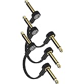 Rock Stock Guitar Flat Patch Cables (Pack of 3) - 2 Inch C-Shape Ultra-Thin Effect Guitar Pedal Patch Cables - Right-Angle, B